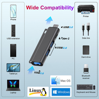 Type C Hub Splitter USB 3.0 Adaptateur pour ordinateur portable USB 3.0 Hub 4 ports USB C Station d'accueil Hub Otg Adaptateur Splitter 4 en 1 Gris 2-4