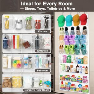Over The Door <b>Shoe</b> Organizer 40 Pockets Clear PVC Waterproof Hanging Storage For Closet Bathroom White Rectangular <b>Hook</b> Type - Product Image 4