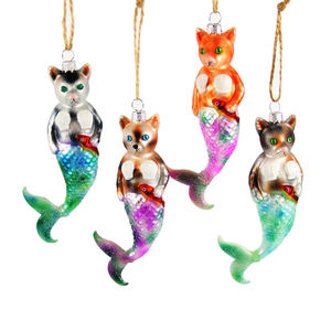Vendita calda personalizzato piccolo colorato dipinto a mano in vetro soffiato gatto sirena pesce albero di natale appeso decor ornamenti set - Product Image 1