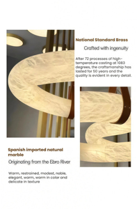 JYLIGHTING Lustre de luxe pour hall d'entrée en albâtre espagnol, sur mesure, avec boucles circulaires entrelacées en infini et bande de cuir beige - Product Image 3