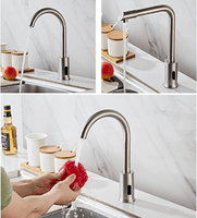 Robinet mitigeur de lavabo de salle de bain sans contact électrique automatique Capteur de robinet d'eau en acier inoxydable Robinet à capteur infrarouge d'hôtel