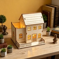 Kit Rumah Natal Kayu DIY Grosir, Belum Terpasang, Potongan Laser 3D, Model Kabin Puzzle Kayu <50 Potongan, Perakitan Mudah, Edukatif