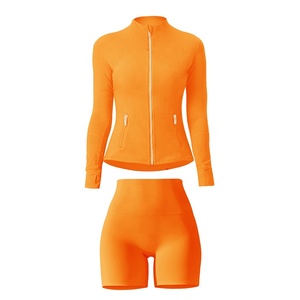 Custom Logo <strong>Jacket</strong> Yoga Pants High Quality Gym Sportswear Zipper Fitness Women <strong>Workout</strong> Sports <strong>Jacket</strong> With Shorts 2 Piece Set - Product Image 4