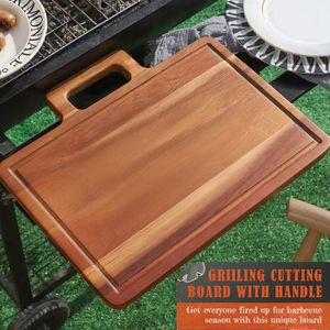 Grande <span class=keywords><strong>planche</strong></span> à découper en bois d'acacia haut de gamme de 15.8 pouces pour griller le cadeau de fête des pères pour le mari ou le <span class=keywords><strong>papa</strong></span> du maître du gril - Product Image 2