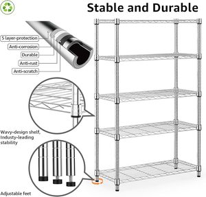 1250 lbs Schwerlast-Stahlregal mit 5 Ebenen, Modernes Mehrzweck-Regalsystem, Bodenmontierter Organizer, Drahtgestell für Zuhause, Küche, Büro, Chrom - Product Image 4