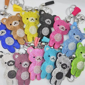 Bear Pattern Crystal Car Leather Key Chains Luxury Designer Keychain Cute Gift for Children Rhinestone Bear Keychain Bling