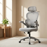 Chaise de bureau ergonomique à dossier haut en maille avec support lombaire réglable, accoudoirs relevables, porte-manteau et pivotante