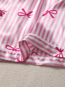 Conjunto de Pijama Corto con Estampado de Rayas y Lazo para <span class=keywords><strong>Mujer</strong></span>, Acabado Satinado, Suave, Verano, Dos Piezas, Ropa de Dormir - Product Image 2