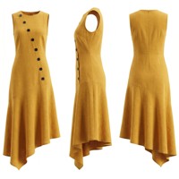 Robe Blazer Jaune Moutarde Élégante pour Femme, Manches Longues, Col Cranté, Coupe Sirène Moulante, Longueur Midi, Idéale pour le Bureau et les Occasions Formelles, Personnalisable OEM/ODM