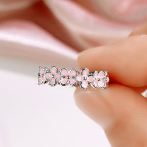 Anelli con grappolo di fiori F1613 per donna, smaltati con pietre rosa e pavé, idea regalo, gioielli alla moda - Product Image 6