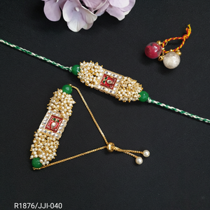 Perle Meenakari rouge élégante traditionnelle Bhaiya Bhabhi Rakhi Combo fabriquée à la main pour Bhaiya et Bhabhi Couple Rakhi coffret cadeau - Product Image 1