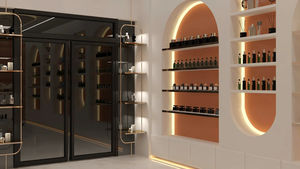 Design d'intérieur <span class=keywords><strong>de</strong></span> <span class=keywords><strong>parfumerie</strong></span> <span class=keywords><strong>de</strong></span> style méditerranéen, étagère <span class=keywords><strong>de</strong></span> parfum sur mesure pour <span class=keywords><strong>la</strong></span> vente au détail, vitrine <span class=keywords><strong>de</strong></span> luxe pour parfums en verre - Product Image 5