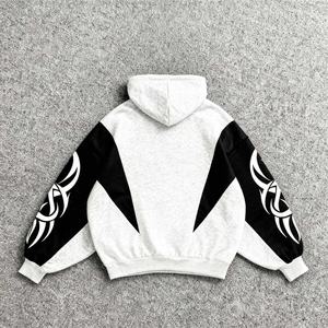 Hoodie Homme Cropped Boxy Style Gothique Original 2026 avec Patchwork, Logo Personnalisé, Impression DTG, Coupe Oversize, Streetwear - Product Image 2