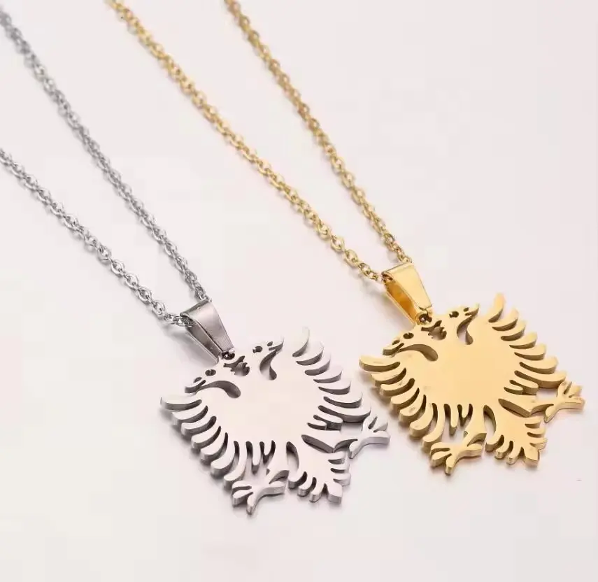 Stainless Steel Double Headed Albanian Eagle Necklace For Teen Girls