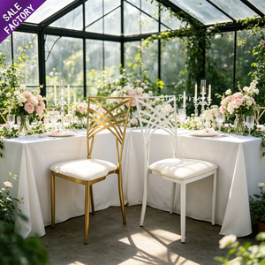 Chaises Tiffany en métal blanc et or caméléon, style moderne personnalisable, pour cérémonies, dîners, mariages et banquets - Product Image 1