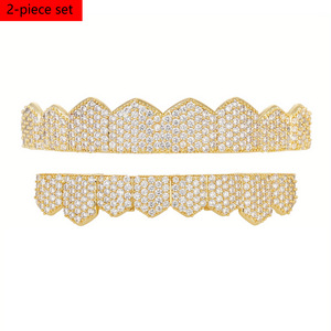 Grillz en zircon plaqué or 18 carats, micro-incrustation géométrique, unisexe, pour usage quotidien - Product Image 3