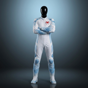 Mono de Motociclismo para Hombre, Color Blanco y Verde Azulado, Bloques de Color, Nailon, para Todas las Estaciones, Manga Larga, de una Pieza - Product Image 1