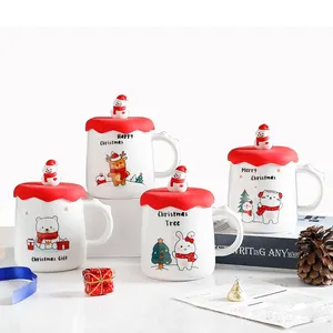 الجملة الترويجية مخصص الشمال الأزرق القهوة القدح عيد الميلاد شعار مخصص الطباعة قدح قهوة من السيراميك مع 3D غطاء و ملعقة