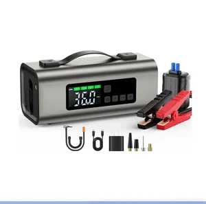 portable multi-function best 12V car battery jump starter with air compressor pump tyre inflator power bank station