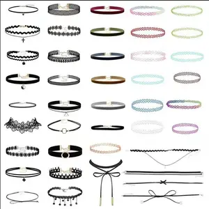 24PC Choker Halskette Set | Stretchy Henna Tattoo 90er Jahre Party | Blumen schmetterling Kirsch stern | Lebendiger Regenbogen Mehrfarbiger Kunststoff