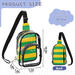 Bolso Bandolera Deportivo para Mujer, con Rayas, Verde y Amarillo, PVC, Mini Bolso Mensajero, Personalizable, para Uso Diario - Product Image 3