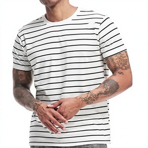 เสื้อยืดคอกลมลายทางผ้าคอตตอนผสม 100% คุณภาพสูง 180 GSM ทรงปกติ ระบายอากาศได้ดี สำหรับผู้ชาย รับผลิตตามสั่งขายส่ง OEM พร้อมสกรีนโลโก้ - Product Image 6