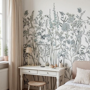 Papier peint mural personnalisé de fleurs et feuilles botaniques douces et naturelles Décoration de chambre d'enfants à la maison - Product Image 3