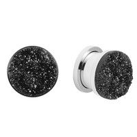 Evorte Vente en gros 0g 1g 2g 316L Acier inoxydable Classique Pierre d'agate noire naturelle Gauges d'oreille Plug Tunnel Piercing Bijoux