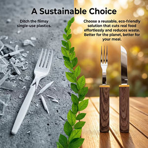 Couteaux de cuisine à manche en bois et accessoires, ensemble de 2 pièces en acier pour découper, couteau de chef, couteau à trancher, fourchette en acier, ensemble couteau et fourchette - Product Image 4