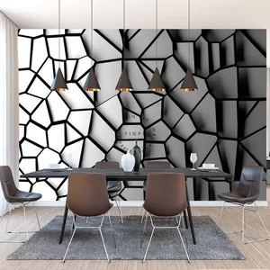 ブラックホワイトグレーの不規則な粘着壁画と幾何学的な抽象的な3D効果の壁紙