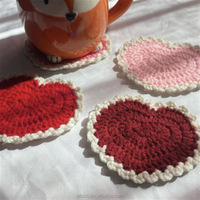 Sous-verre en crochet fait main en forme de cœur, fil rouge, pour la Saint-Valentin, sous-verre pour tasse de café ou de thé, décoration de table, cadeau