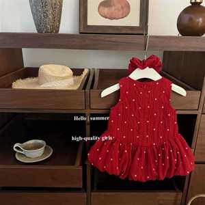Child Star Circle Baby Girls Red Polka Dot Sleeveless Dress With Hair Tie Breathable Skirt Summer Outfit - Product Image 2