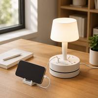 Lámpara de Escritorio LED Multifuncional con Regleta de Enchufes, 3 Tomas de Corriente, 3 Puertos USB, Luz Nocturna de Mesa, Cable de Extensión de 2m, Soporte para Teléfono