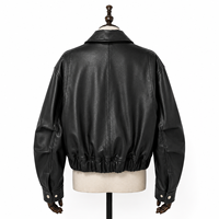 Jaket Bomber Wanita Kulit Nappa Asli Hitam, Pendek, Kasual, Anti Angin, Polos, Berwarna, Model Zip-Up, Saku Lipat