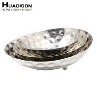 Huadison Restaurant Hôtel Fournitures Guangdong Martelé Salade De Fruits Inclinée Bols En Acier Inoxydable Avec Support