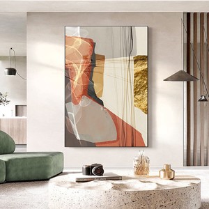 Dipinto Astratto Nordico Moderno Minimalista con Cornice Dorata, Arte di Lusso con Blocchi di Colore e Linee <span class=keywords><strong>in</strong></span> Cristallo e Porcellana <span class=keywords><strong>per</strong></span> Arredamento Casa - Product Image 4