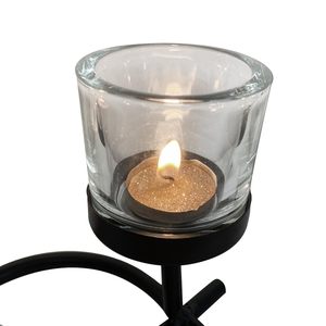 Set di Portacandele in Metallo con 4 Tazze in Vetro per Tealight, Cornice Nera, Centrotavola Decorativo - Product Image 3