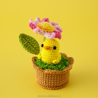Plante en pot tricotée au crochet faite à la main, motif chat, canard et fleurs artificielles mignonnes, motif tournesol, pour l'intérieur