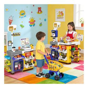 Ensemble de jeu d'apprentissage pour enfants : Stand de marché, Supermarché, Caisse enregistreuse, Scanner, Jouet d'imitation - Product Image 5
