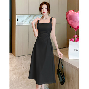White Square Neck <b>Slip</b> Dress Women Summer 2025 Long Skirt Natural Waist Party Casual Elegant Style - Product Image 3