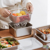 Conteneur carré en acier inoxydable 304 avec passoire empilable pour le stockage des aliments, laitue, fruits, légumes, viande, salade
