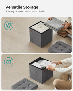 SONGMICS Pouf Contenitore <span class=keywords><strong>Pieghevole</strong></span> Moderno Piccolo, <span class=keywords><strong>Poggiapiedi</strong></span> a Cubo per Scuola, Ingresso, Soggiorno, Camera da Letto, Dormitorio - Product Image 4