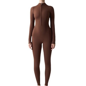 Liquidazione da donna europea e americana con cerniera a manica lunga nuda tuta sportiva per il Fitness Yoga aderente leggera e traspirante - Product Image 5