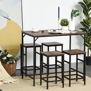 HOMCOM stile industriale tavolo alto con 4 sgabelli in metallo e legno, soggiorno moderno e mobili da cucina, rustico marrone - Product Image 6