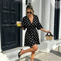 Robe d'été vintage pour femme 2026, style transfrontalier, à pois, jupe évasée, col en V, amincissante, taille haute, en polyester