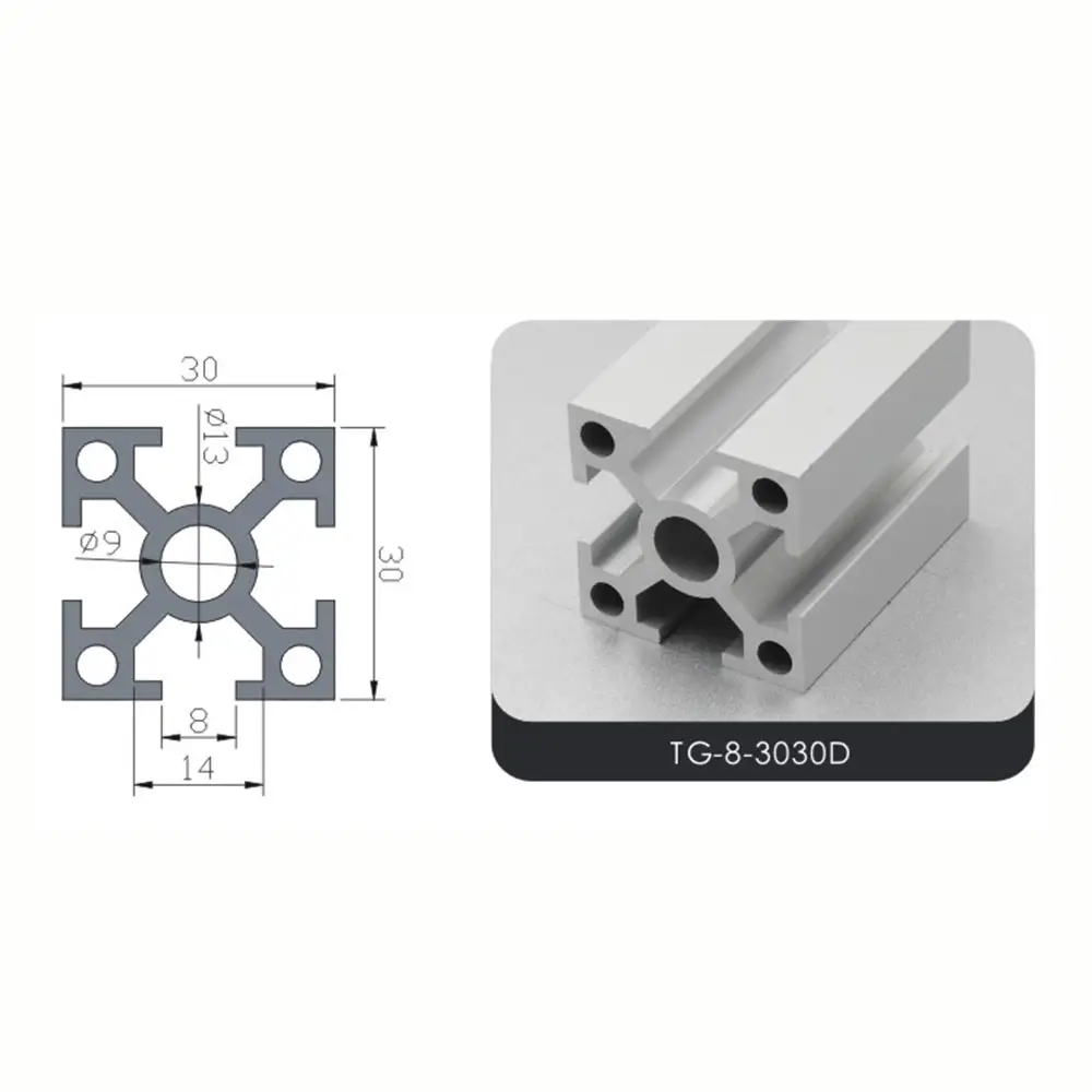 Ranura 3030D para extrusión de aluminio, producto que muestra el nombre del producto, fábrica Industrial, tamaño del perfil de 30x30Mm, grado 6005/6061/6063