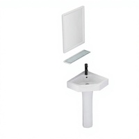 Ensemble de lavabo de salle de bain moderne sur pied, lavabo mural avec miroir, robinet d'eau froide, accessoires de tuyauterie d'évacuation