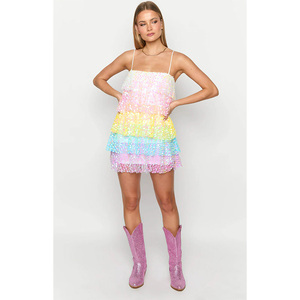 Vestido Mini Elegante Personalizado de Manni <span class=keywords><strong>para</strong></span> Mujer, Sexy, con Tirantes Finos, Espalda Descubierta, Encaje <span class=keywords><strong>en</strong></span> Capas, Estampado de Lentejuelas, Transpirable, <span class=keywords><strong>para</strong></span> <span class=keywords><strong>Fiesta</strong></span>, <span class=keywords><strong>Playa</strong></span>, Natural - Product Image 5
