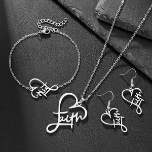 Colgante de corazón hueco, conjunto de joyería de acero inoxidable, collar, pendientes, pulsera, regalo para mujer, joyería de moda unisex - Product Image 3