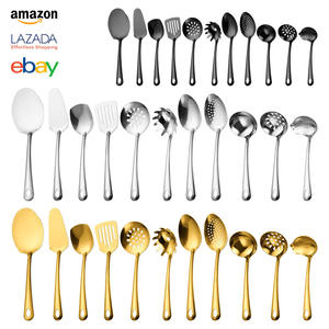 Ensemble de couverts de mariage 11/6 pièces pour la maison, spatule, louche, cuillère <span class=keywords><strong>à</strong></span> huile, plaqué or, léger, ensemble d'ustensiles de cuisine, ensemble de <span class=keywords><strong>fourchettes</strong></span> et de cuillères - Product Image 2